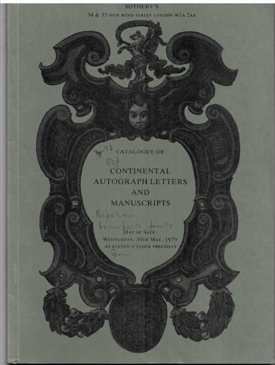 CATALOGUE of CONTINENTAL AUTOGRAPH LETTERS, LITERARY MANUSCRIPTS and HISTORICAL DOCUMENTS INCLUDING IMPORTANT WORKING NOTES by EINSTEIN about the RELATIVISTIC THEORY of GRAVITATION. . Day of Sale: Wednesday, 30TH May, 1979