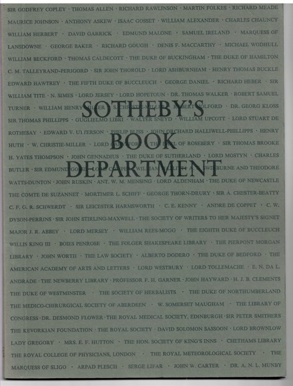 Sotheby's Book Department. Some Notable Sales 1963-1976