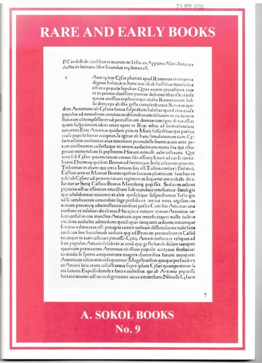 Rare and Early Books. A. Sokol Books. Catalogue No. 9