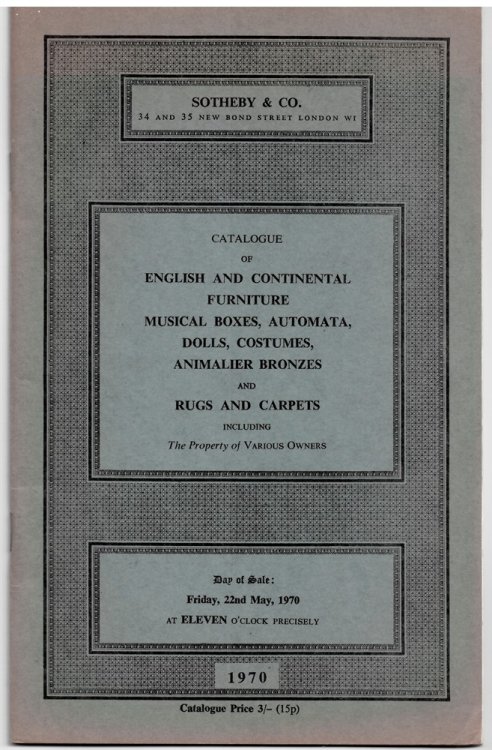 Catalogue of Rugs and Carpets Including a Kirman Carpet, a Pair of Kashan Prayer Rugs, an Aubusson Carpet . Friday, 22nd May, 1970