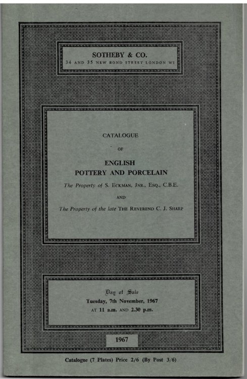 Catalogue of English Pottery and Porcelain Comprising a Pride of Lions in Pottery and Porcelain . Day of Sale: Tuesday, 7th November, 1967