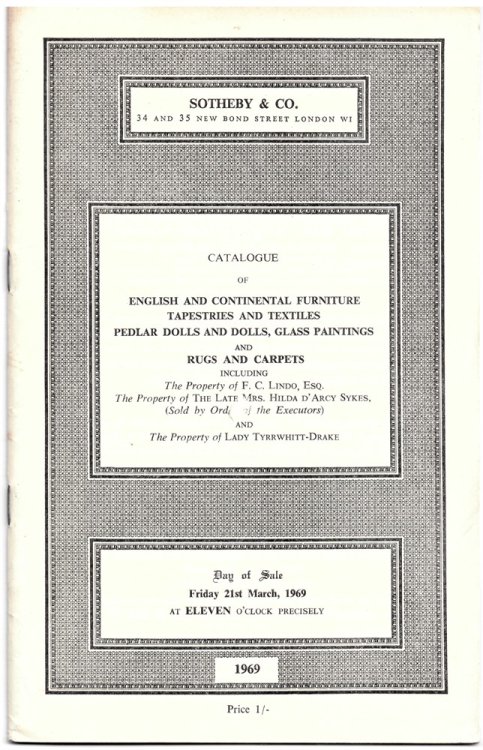 Catalogue of Rugs and Carpets Including a Herez Silk Rug, a Nain Small Carpet, a Meshed Carpet, Tapestries and Textiles Including a French Gentleman's Waistcoat, Circa 1770. Dolls . Day of Sale: Friday 21st March, 1969