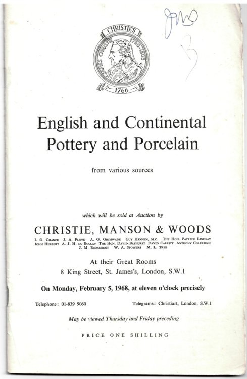 English and Continental Pottery and Porcelain from Various Sources . on Monday, February 5, 1968