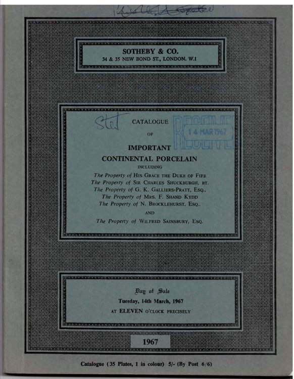 Catalogue of Fine Meissen Porcelain Comprising a Magnificent Pair of Meissen Swans with Louis XV Ormolu Mounts, the Property of His Grace the Duke of Fife, an Important Group of Harlequin and Frhlich As the Quack Doctor, a Group of Frlich and Schmiedel