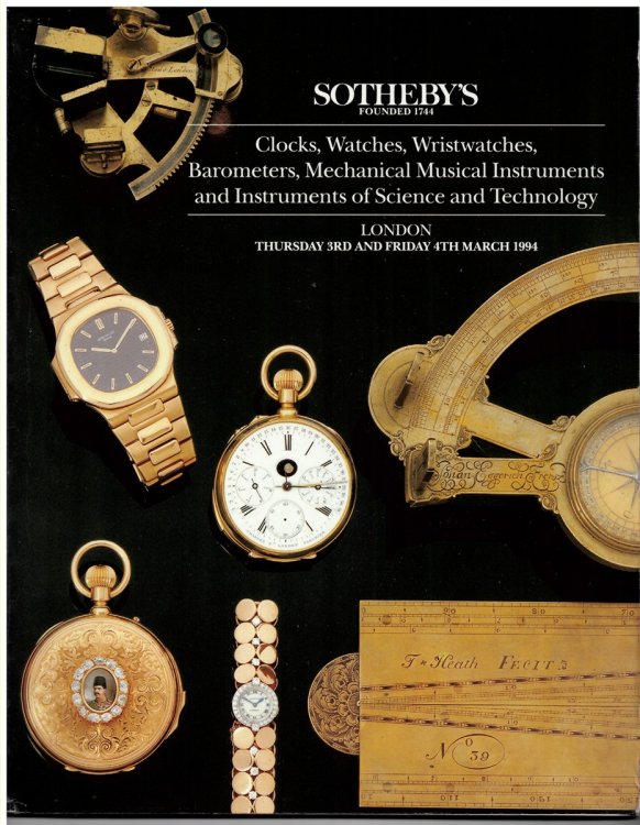Clocks, Watches, Wristwatches, Barometers, Mechanical Musical Instruments and Instruments of Science and Technology. 3 & 4 March 1994