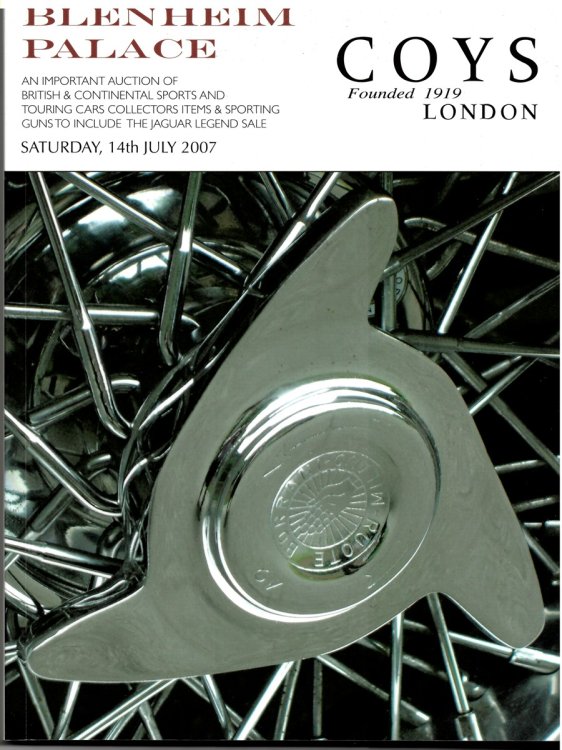 Blenheim Palace. an Important Auction of British & Continental Sports & Touring Cars, Collector's Items & Sporting Guns to Include the Jaguar Legend Sale. Saturday, 14th July 2007