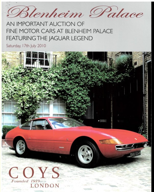 Blenheim Palace. an Important Auction of Historic Collectors Motorcars Including the Jaguar Legend Collection Collector Film Posters. Saturday, 17th July 2010