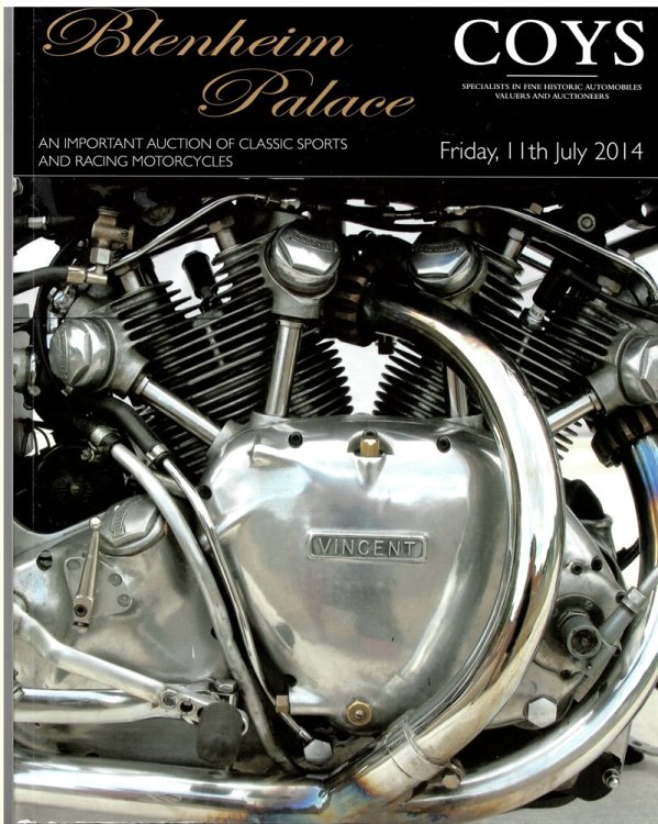 Blenheim Palace. an Important Auction of Classic Sports and Racing Motorcycles. Friday 11th July 2014