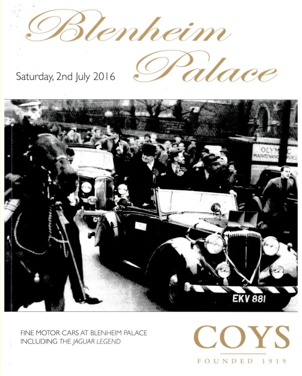Blenheim Palace. an Important Auction of Historic Collectors Motorcars Including the Jaguar Legend Collection. Saturday, 2nd July 2016