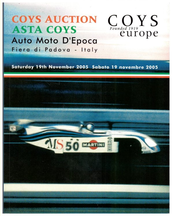 Coys Auction Asta Coys Auto Moto D'Epoca Fiera Di Padova - Italy Saturday 19th November 2005