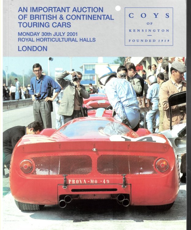 An Important Auction of British & Continental Touring Cars. Monday 30th July 2001. Royal Horticultural Halls