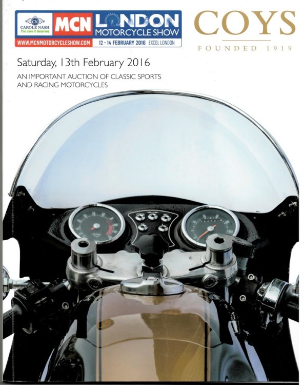 MCN London Motorcycle Show Saturday 13th February 2016 an Important Auction of Classic Sports and Racing Motorcycles