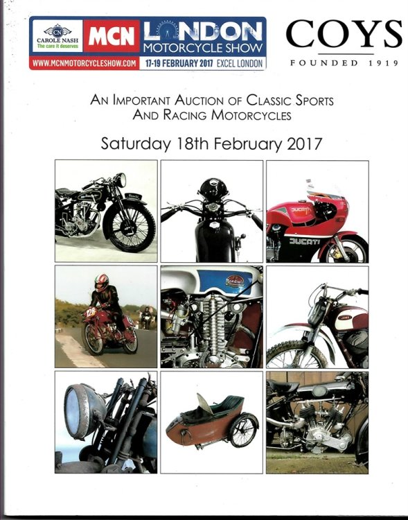 MCN London Motorcycle Show Saturday 18th February 2017 an Important Auction of Classic Sports and Racing Motorcycles