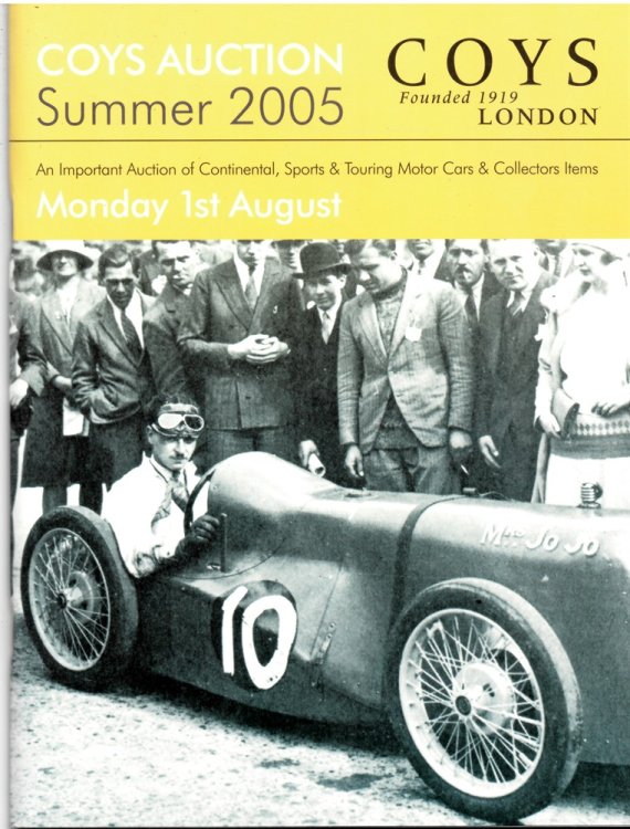 Summer 2005. an Important Auction of Continental, Sports & Touring Motor Cars & Collectors Items. Monday 1st August 2005