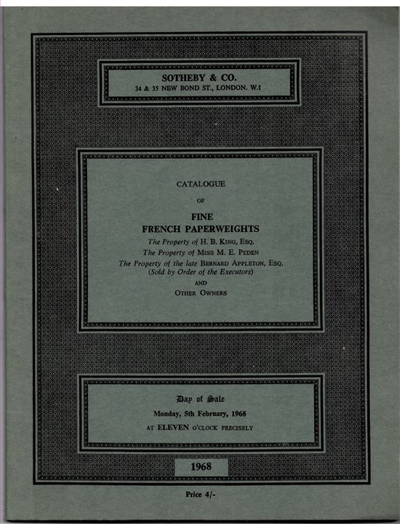 Catalogue of Fine French Paperweights . Monday, 5th February, 1968