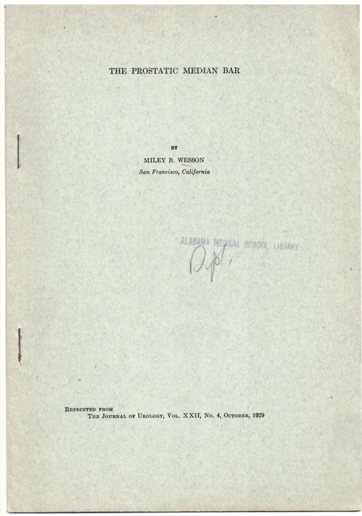 The Prostatic Median Bar. Reprinted from the Journal of Urology, Vol. XXII, No. 4, October, 1929