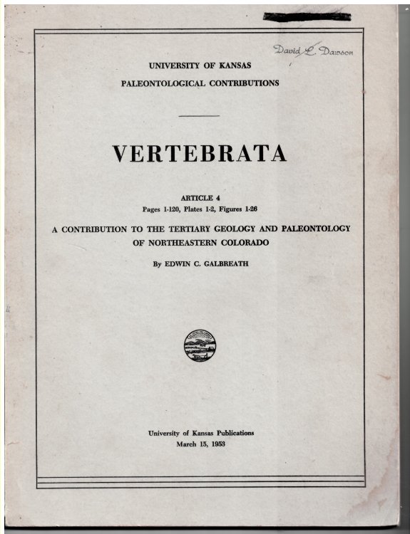A Contribution to the Tertiary Geology and Palaeontology of Northeastern Colorado. (University of Kansas. Palaeontological Contributions. Vertebrata)