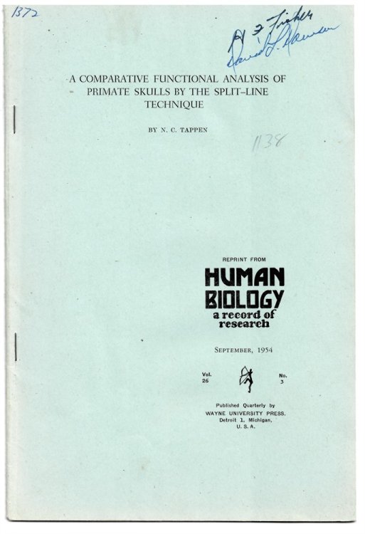 A Comparative Functional Analysis of Primate Skulls by the Split-Line Technique. Reprint from Human Biology. a Record of Research. Volume 26 No. 3 September 1954