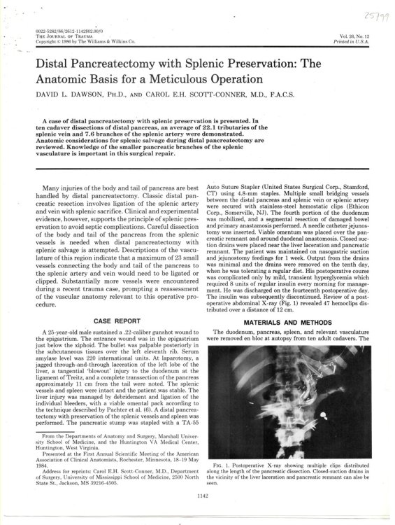 Distal Pancreatectomy with Splenic Preservation: the Anatomic Basis for a Meticuluous Operation Reprinted from the Journal of Trauma