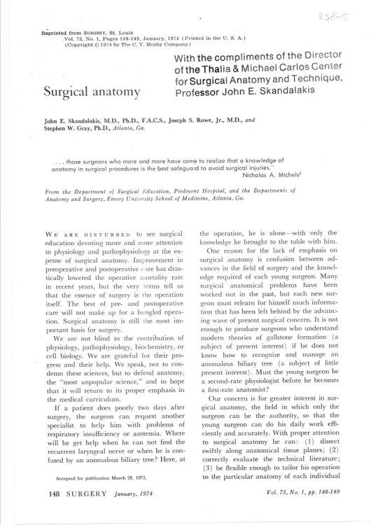 Surgical Anatomy. Reprinted from Surgery Volume 75 No. 1 January 1974