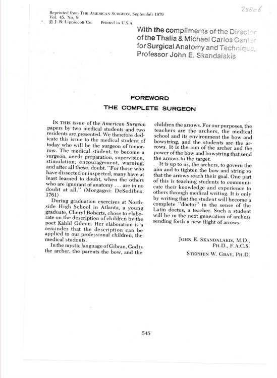 Foreword. the Complete Surgeon. Reprinted from the American Surgeon, September 1979, Vol. 45 No. 9