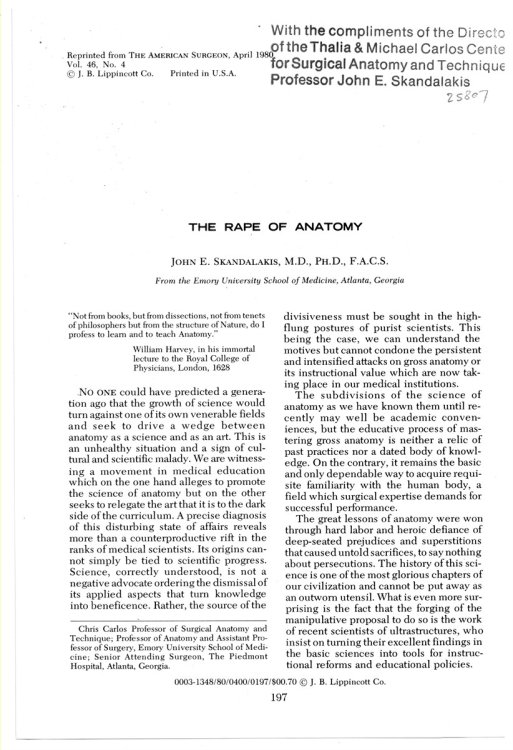 The Rape of Anatomy. Reprinted from the American Surgeon April 1980 Volume 46 No. 4