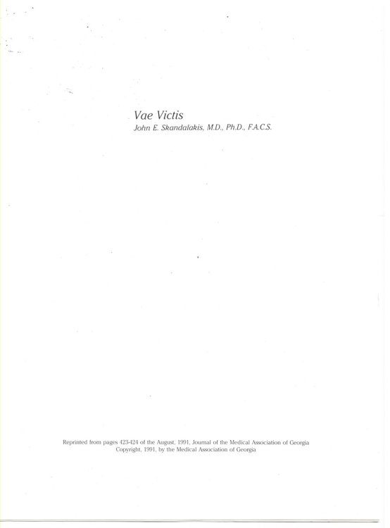 Vae Victis. Reprinted from Pages 423-424 of the August, 1991, Journal of the Medical Association of Georgia