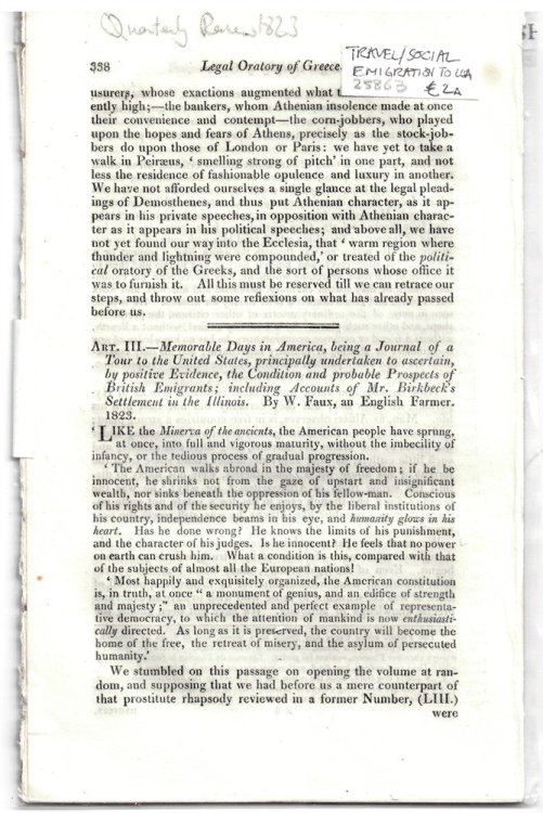 Art. III. - Memorable Days in America, Being a Journal of a Tour to the United States, Principally Undertaken to Ascertain, by Positive Evidence, the Condition and Probable Prospects of British Emigrants; Including Accounts of Mr. Birkbeck's Settlement In