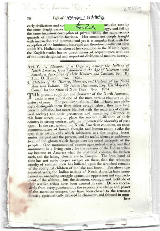 Art. V. - 1. Memoirs of a Captivity Among the Indians of North America, from Childhood to the Age of Nineteen; with Anecdotes Descriptive of Their Manners and Customs, & C. by John D. Hunter. . Disbound from the Quarterly Review 1824