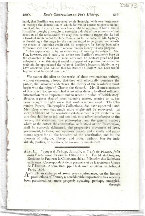 Art. II. Voyages Peking, Manille, Et L'Isle De France, Faits Dans L'Intervalle Des Annes 1784 1801. Par M. De Guignes, Resident De France La Chine, Attach Au Ministre Des Relations Extrieurs. . - Disbound from the Quarterly Review 1809