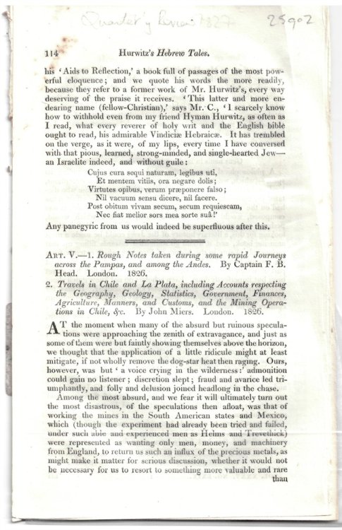 Art. V. - 1. Rough Notes Taken During Some Rapid Journeys Across the Pampas, and Among the Andes. by Captain F. B. Head. London. 1826. . - Disbound from the Quarterly Review 1827