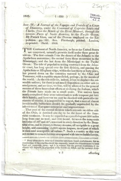Art. IV. a Journal of the Voyages and Travels of a Corps of Discovery, under the Command of Captains Lewis and Clarke, . - Disbound from the Quarterly Review 1809
