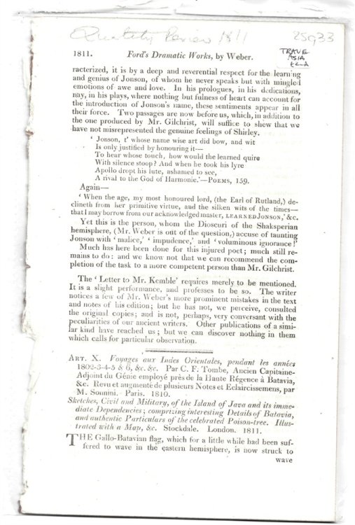 Art. X. Voyages aux Indes Orientales, pendant les annes 1802-3-4-5 & 6, &c, &c. Par C.F. Tombe, ancien Capitaine-Adjoint du Gniee employ prs de la Haute Rgence Batavia, &c. Revu et augment de plusieurs Notes et Eclaircissemens, par M. Sounini. Par