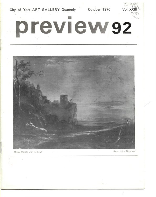 PREVIEW. City of York Art Gallery Quarterly . October 1970 Vol XXIII