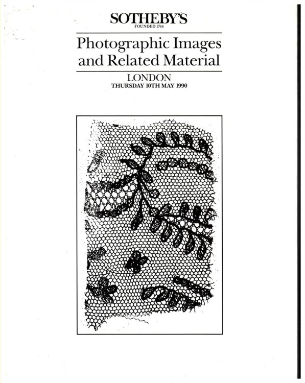 PHOTOGRAPHIC IMAGES and RELATED MATERIAL, Including an IMPORTANT GROUP of EARLY MATERIAL from the COLLECTION of REVEREND CALVERT R. JONES. PART II. 10 May 1990
