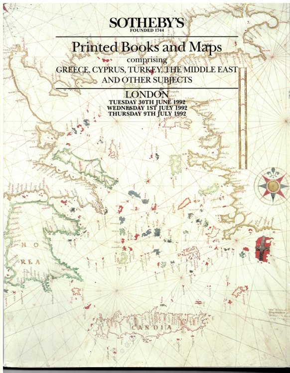 Printed Books and Maps Comprising Greece, Cyprus, Turkey, the Middle East and Other Subjects. 30 June 1 9 July 1992