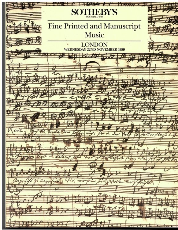 Fine Printed and Manuscript Music. London. Wednesday 22nd November 1989