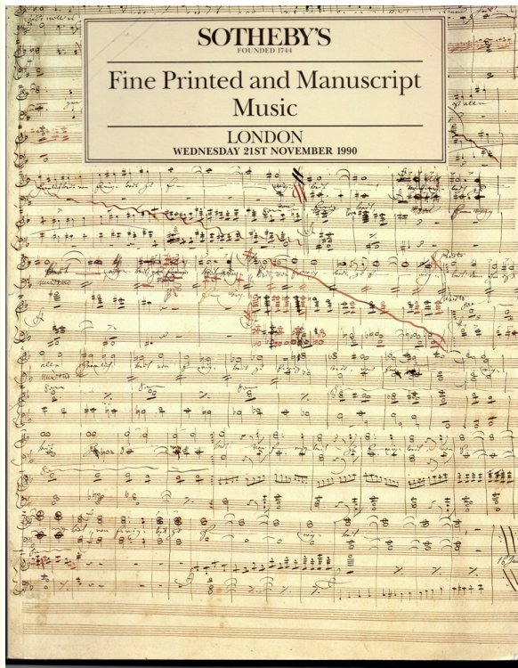 Fine Printed and Manuscript Music. London. Wednesday 21st November 1990