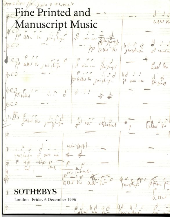 Fine Printed and Manuscript Music. London. Friday 6 December 1996