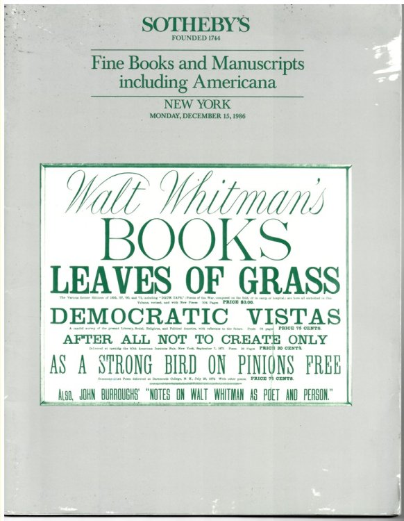 Fine Books and Manuscripts Including Americana. New York. Monday, December 15, 1986
