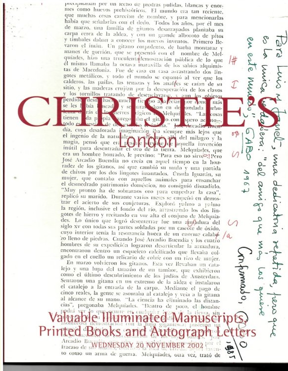 Valuable Illuminated Manuscripts, Printed Books and Autograph Letters. Wednesday 20 November 2002