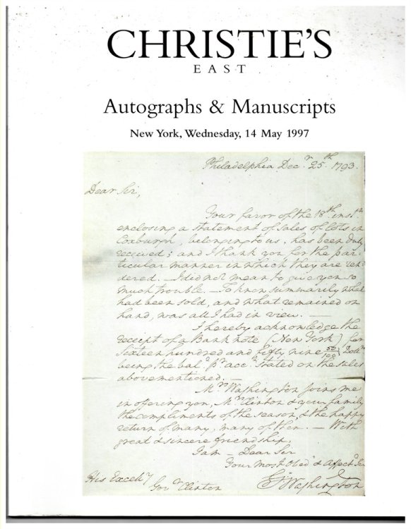Autographs & Manuscripts. New York, Wednesday, 14 May 1997