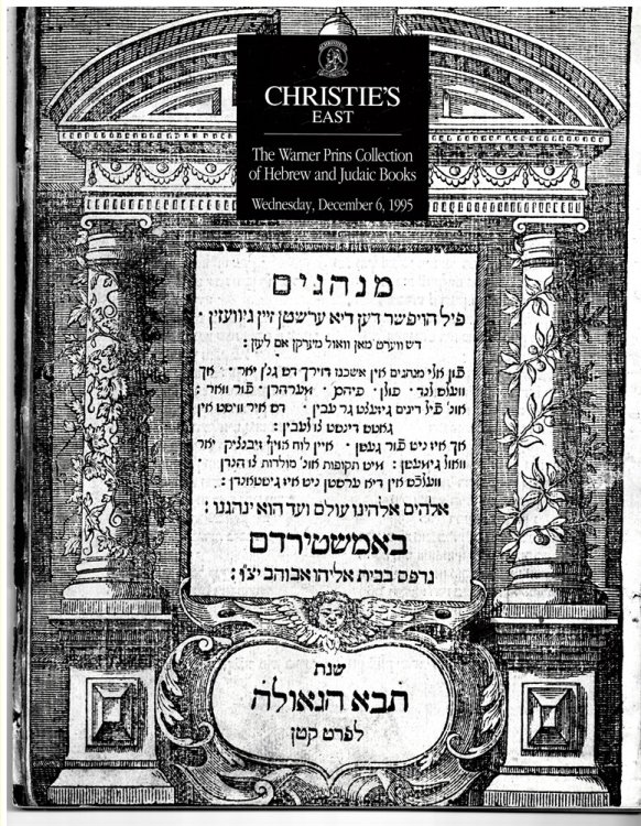 The Warner Prins Collection of Hebrew and Judaic Books. Wednesday, December 6, 1995