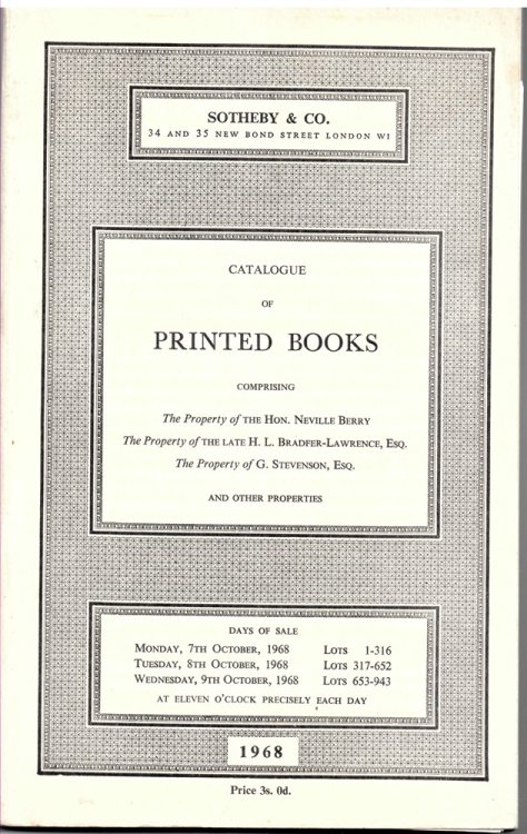 Catalogue of Printed Books Comprising English Literature of the 16th to 19th Century, . Monday, 7, 8, 9 October 1968