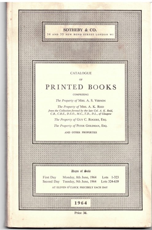 Catalogue of Printed Books Comprising a Good Copy of St. Jerome, Epistolae . Monday 8, . Tuesday, 9 June 1964