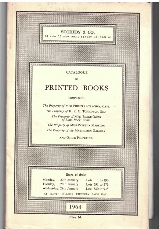 Catalogue of Printed Books Comprising the Art Reference Library of the Matthiesen Galler . Monday, 27 January 1964