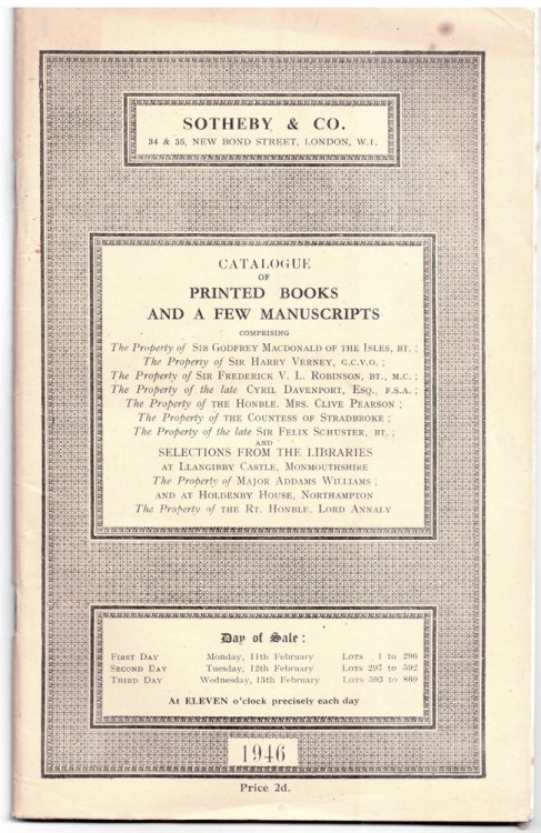 Catalogue of Printed Books and a Few Manuscripts Comprising an Extensive Collection of XVII Century Tracts . 11 12 13 February 1946