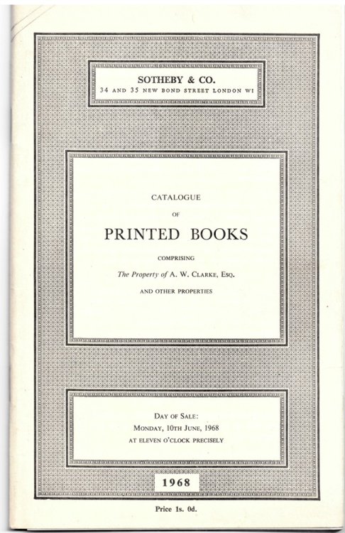 Catalogue of Printed Books Including a Collection of Sporting Books . Monday 10 June 1968