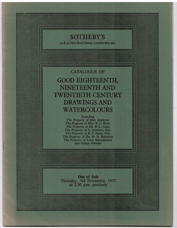 Sothebys Catalogue of Good Eighteenth, Nineteenth and Twentieth Century Drawings and Watercolours