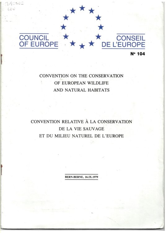Convention on the Conservation of European Wildlife and Natural Habitats. European Treaty Series No. 104.